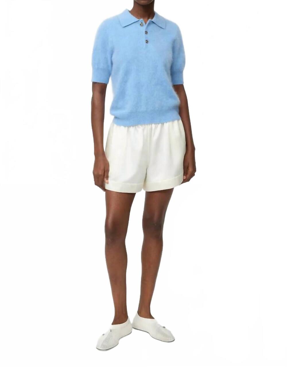 NEW SOFT GOAT brushed pique short sleeve top in azure